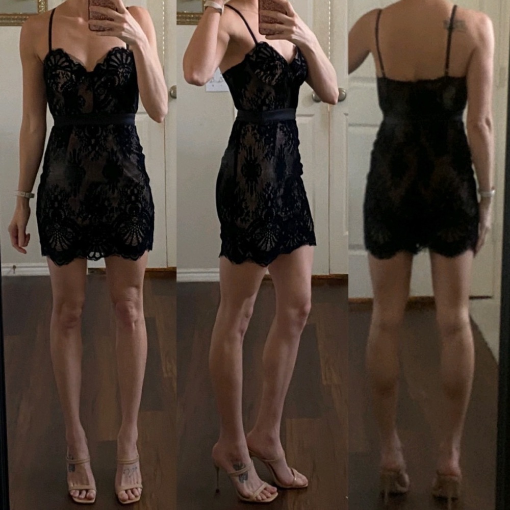 REVOLVE Black Lace Mini Dress